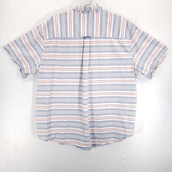 Chaps Shirt Mens 2XB Red White Blue Striped Short Sleeve Chambray Button Down - Picture 6 of 9